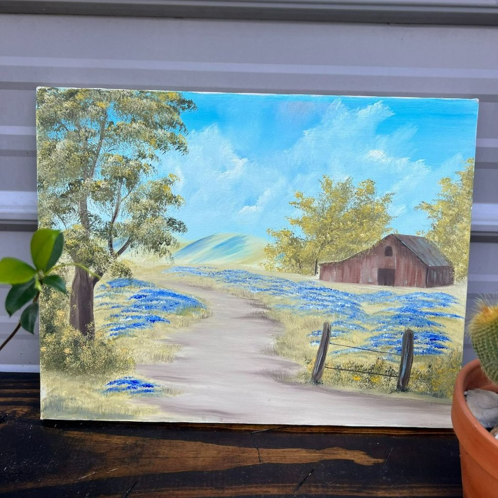 Vintage Landscape Painting Summer Scenery, Original Art, Painting on Canvas